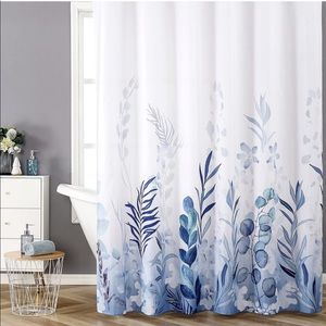 NWT Blue Print Shower Curtain with Hooks